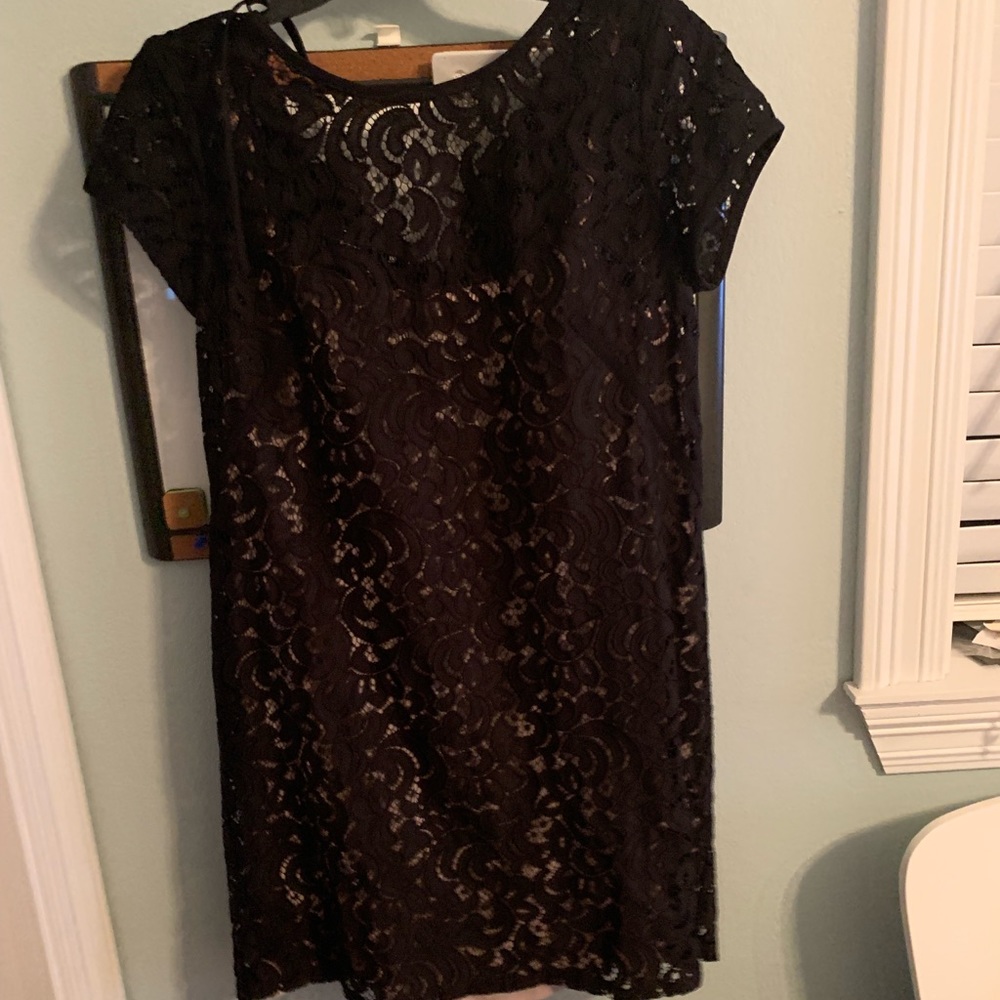 Loft lace black dress with nude slip